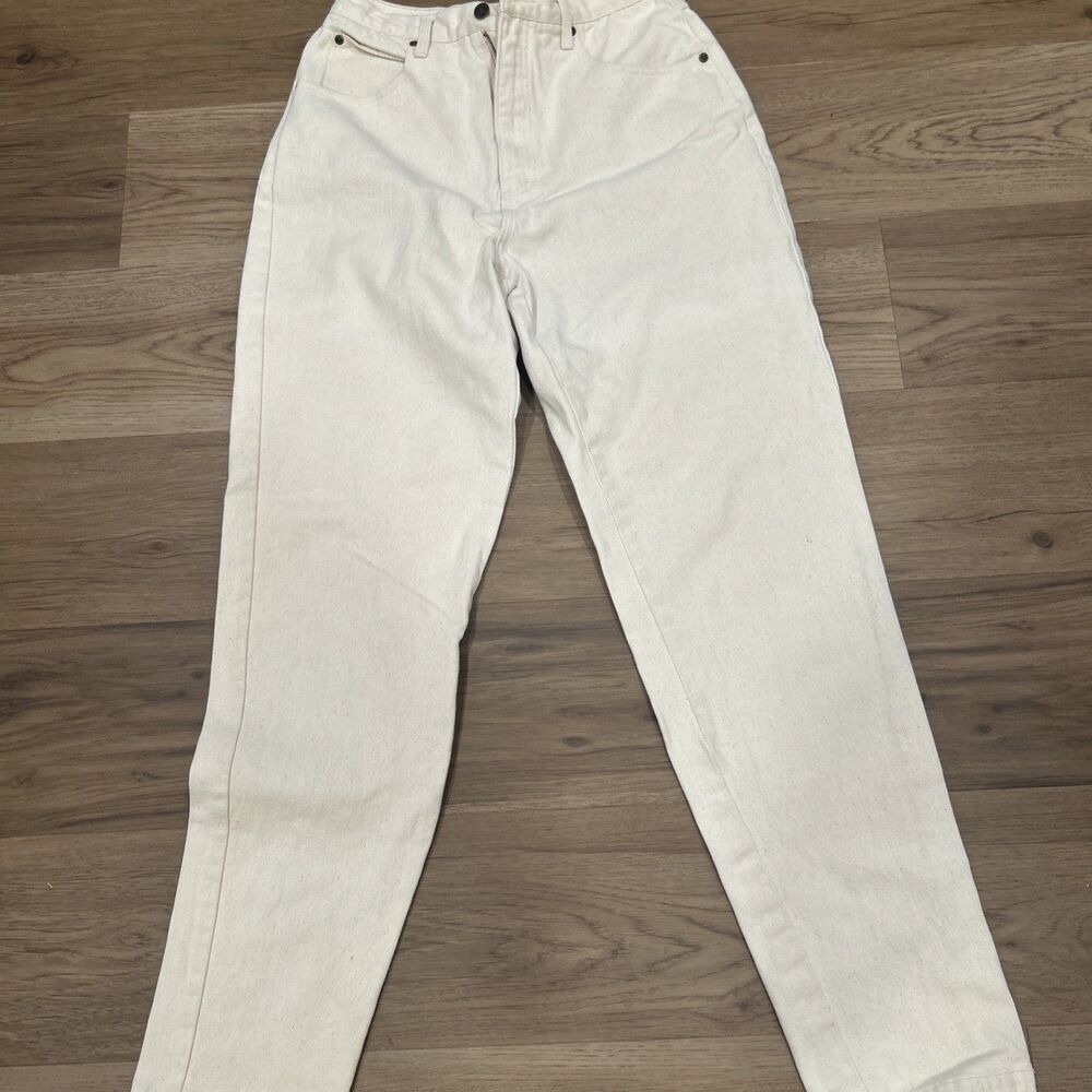 Eddie Bauer Women's High Rise Straight Leg Jeans Beige Khaki 100% Cotton Sz 14